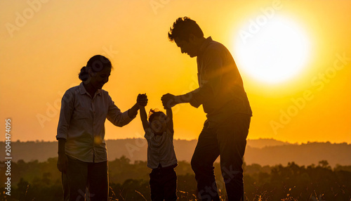 Loving parents quality time sunset