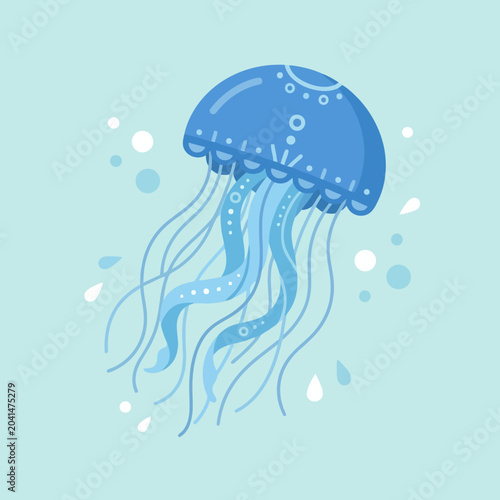 Fotografie A cute blue jellyfish floats gracefully in the deep ocean water