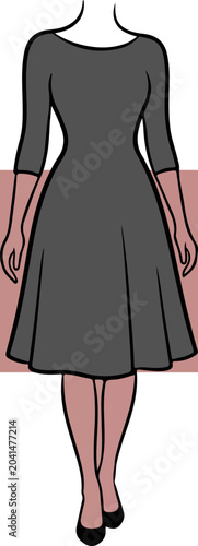 Woman Wearing Dark Gray Dress.