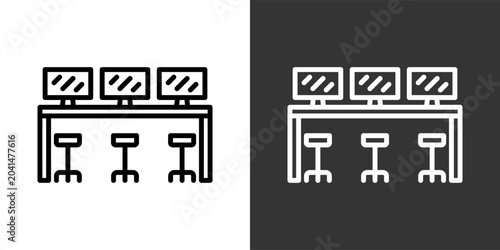 Schilderij op canvas Work Table Black And White Multiple Style Icon Set Collection Pack Vector Illust