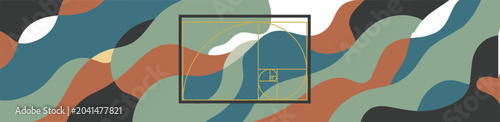 Fotografie Horizontal banner featuring an abstract composition of overlapping wavy shapes i