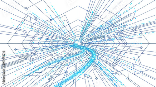 Photos Abstract digital network tunnel with flowing blue data streams