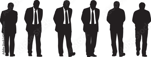 Foto Black Solid Senior Director Inspecting Office Silhouettes Set of Six on White Ba