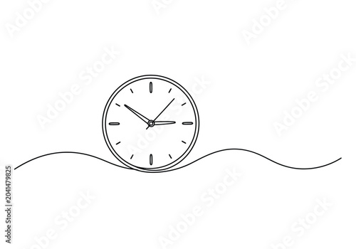 Canvas Print Minimalist one line drawing of an analog wall clock with a continuous line art