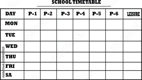 Fotografija Simple school timetable chart for weekly class periods and leisure time