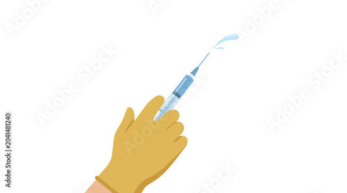Tableau sur toile Hand in Yellow Glove Squirting Syringe Liquid