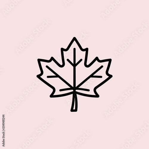 A simple black outline of a leaf on a soft, pastel pink background