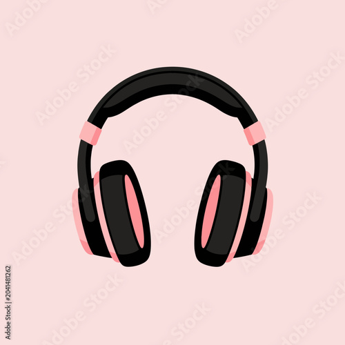 A pair of modern headphones isolated on a soft, pastel pink background