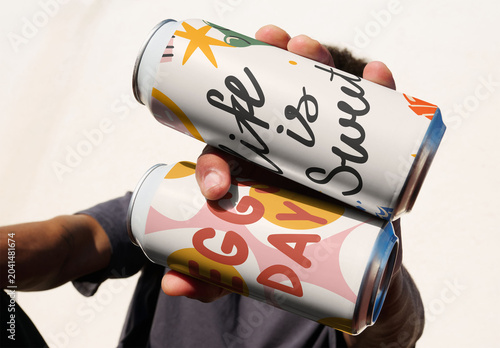 Mockup of two Aluminum Cans for Beverage Branding
