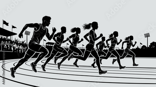 Bild auf Leinwand Runners Competing in a Race at a Stadium Event
