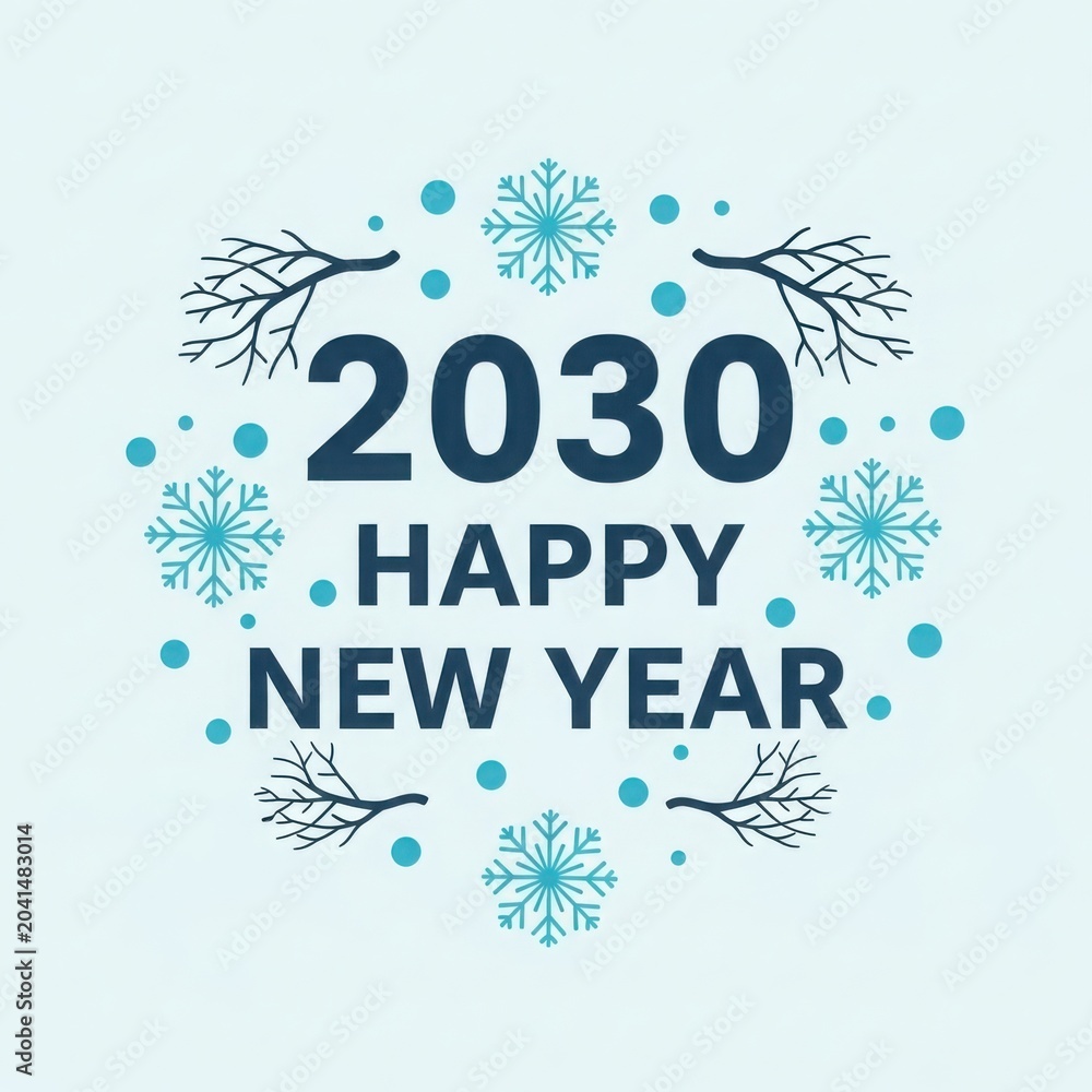 Obraz premium Happy new year 2030 celebration with snowflakes illustration