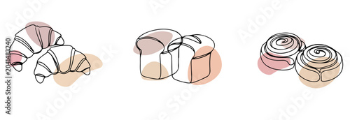 Photos Minimalist continuous line art drawing of delicious buttery croissants fresh loa