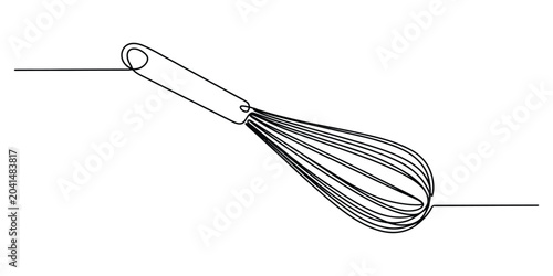 Obraz na plátne Continuous single line drawing of a kitchen whisk tool