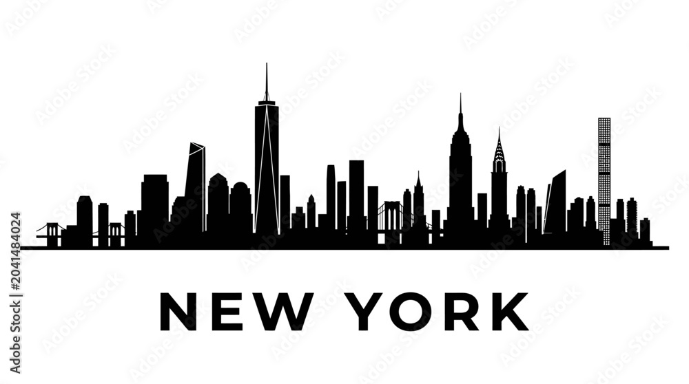Obraz premium New York City Skyline Silhouette - Black and White Vector Illustration