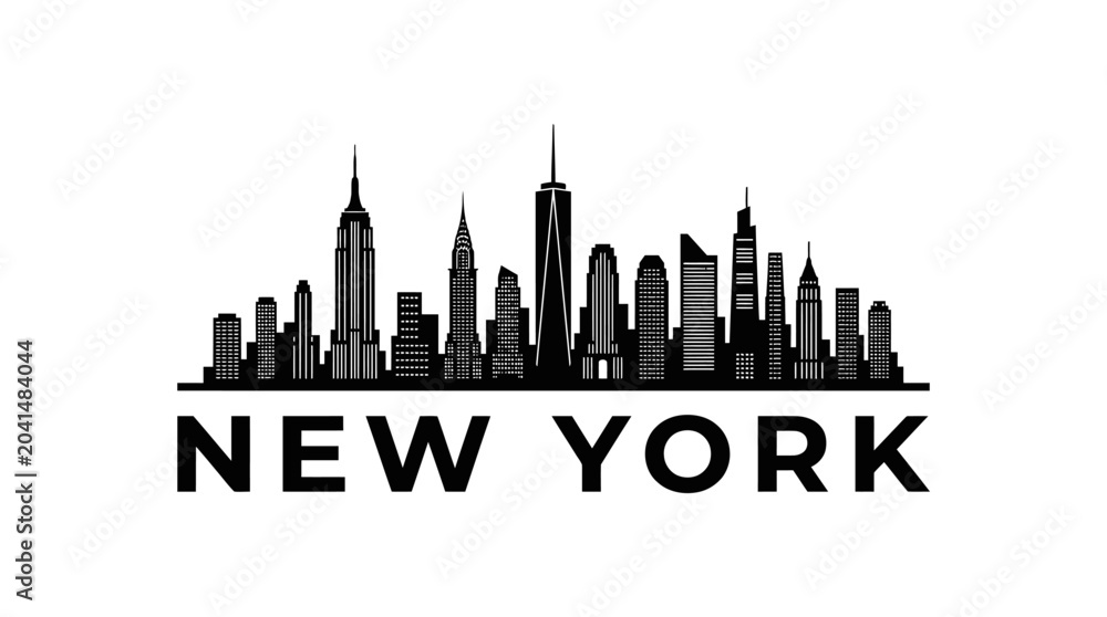 Fototapeta premium New York City Skyline Silhouette - Monochrome Illustration