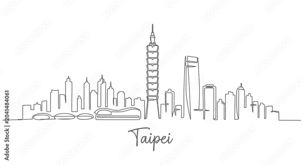 Obraz premium Taipei City Skyline Design - Simple Continuous Line Drawing
