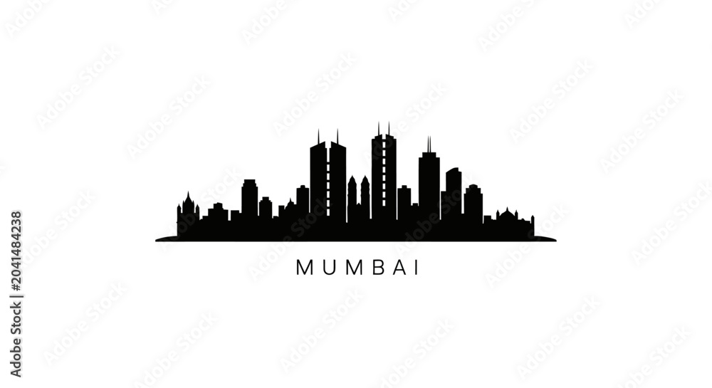 Fototapeta premium Mumbai Skyline Silhouette Against White Background | Cityscape Vector