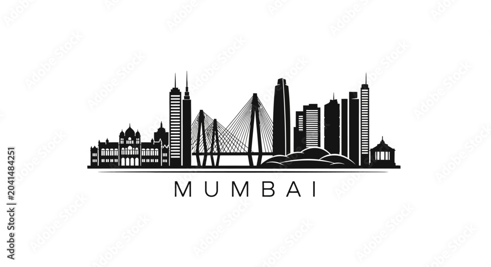 Fototapeta premium Mumbai Skyline Silhouette: Architecture and Cityscape Illustration