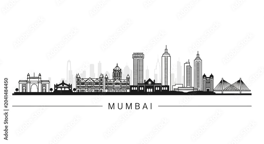 Obraz premium Mumbai Skyline Silhouette: Iconic Cityscape Design