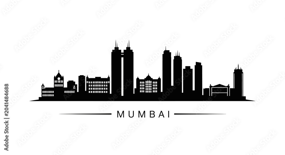 Fototapeta premium Mumbai skyline silhouette, iconic city architecture, travel destination