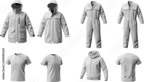 Fotografia Apparel Mockup Collection with Jacket Coverall Hoodie and T Shirt Front and Back