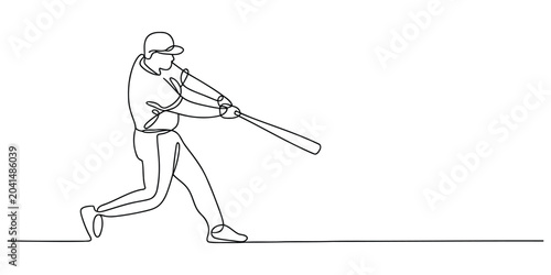 Obraz na plátně Continuous one line drawing of a baseball player batting