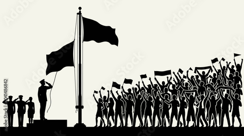 Foto Silhouetted Crowd Saluting Flag During Ceremony