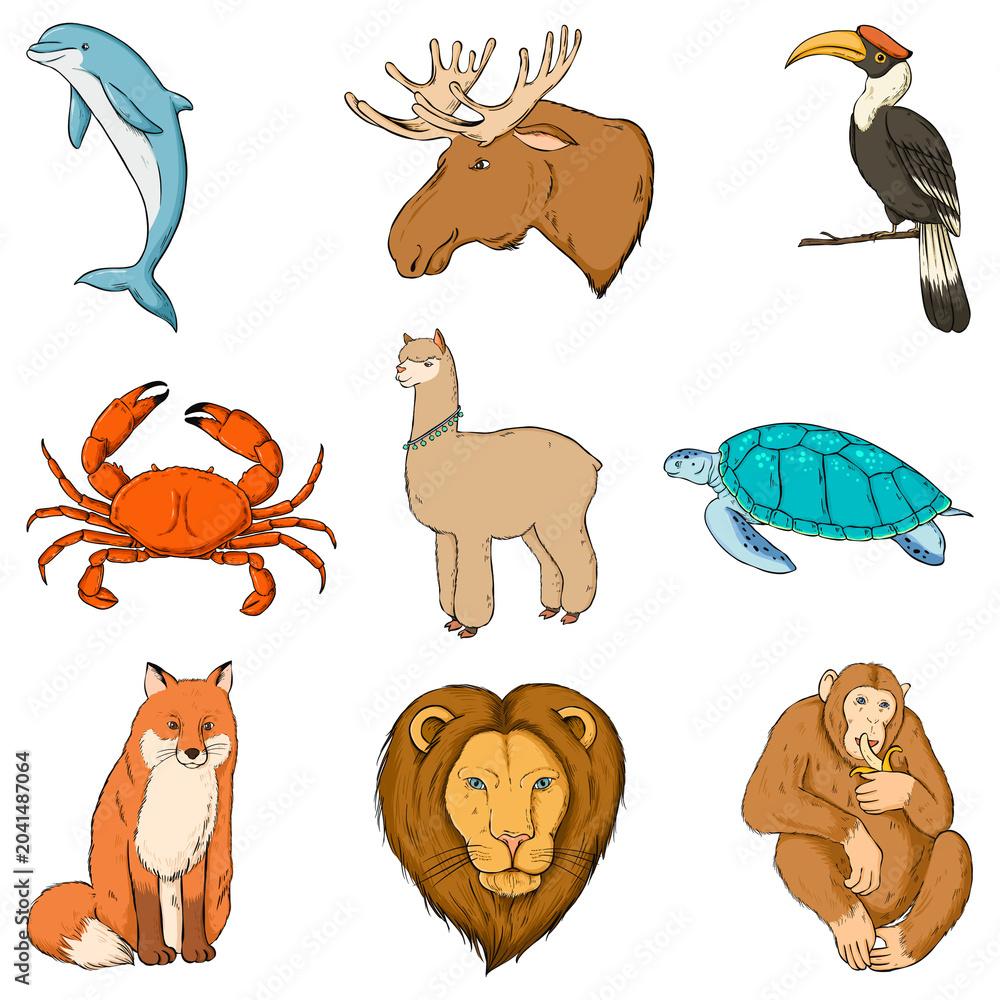 Naklejka premium Png wildlife sticker set colorful illustration