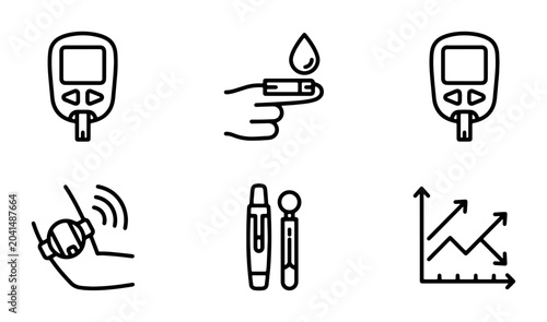 Bild auf Leinwand Diabetes Monitoring Icons, Blood Glucose Meter Set, Health Check Symbols, Medica