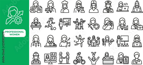 Photography Professional Women outline icon set
