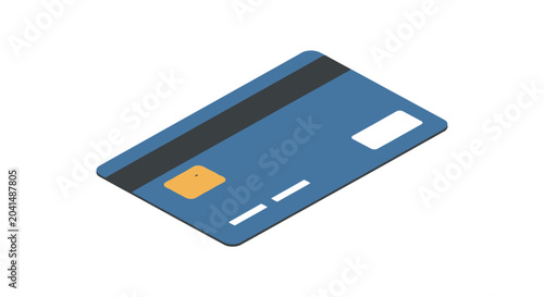 Blue isometric bank card for secure online payment transactions
