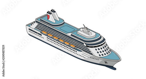 Isometric white and blue luxury cruise ship on white background
