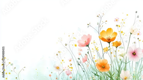Delicate Floral Arrangement with Soft Colors on a Gentle White Background for Peaceful Nature Vibes