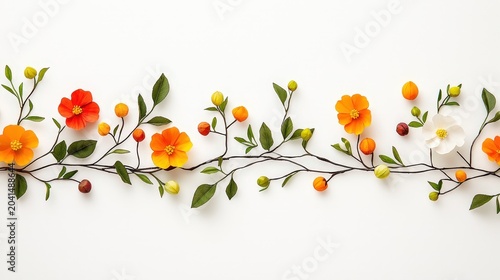 Colorful Floral Arrangement with Orange, Yellow, and Red Flowers on a White Background for Decoration