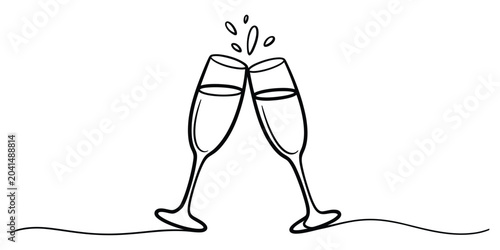 Foto Two champagne glasses clinking together in a simple line art style illustration