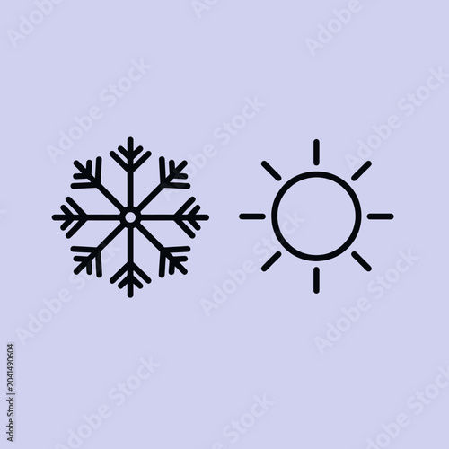 A simple graphic showing a snowflake icon and a sun icon