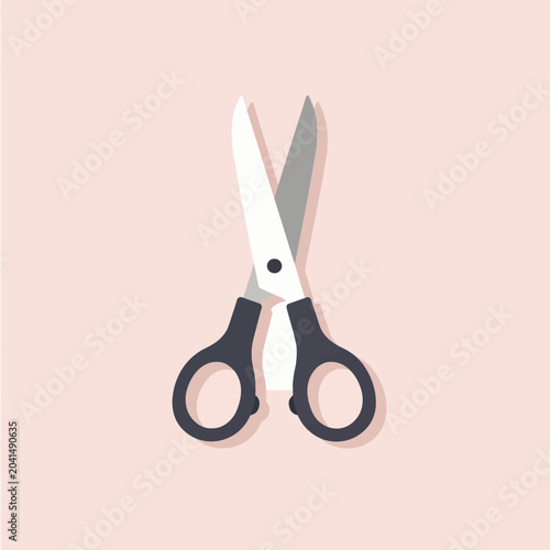 A pair of scissors isolated on a soft pink background with a shadow effect