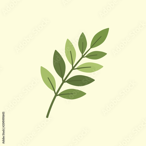 A simple illustration of a green leafy branch on a light yellow background