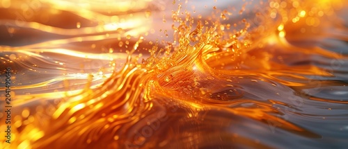 Abstract, flowing visuals resembling a river of molten gold, smooth gradients, and shimmering highlights that suggest motion and warmth