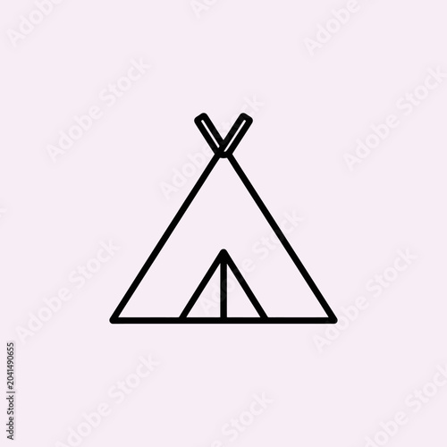 A simple black outline of a tent on a soft, pastel pink background