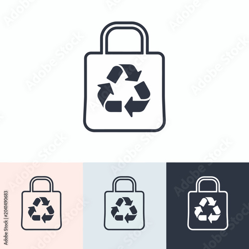 A simple line art icon of a reusable shopping bag symbol
