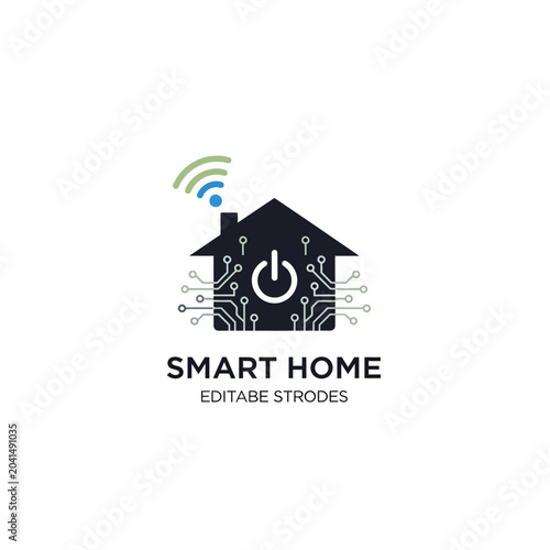 Smart home technology concept illustration with power button and wireless signal