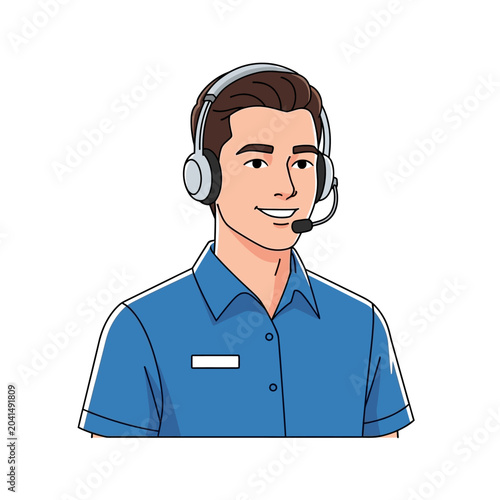Smiling man wearing headset providing support service on white background