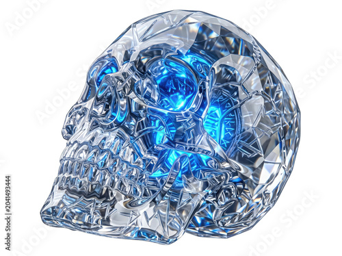 3D Rendered Glowing Blue Crystal Geode with Transparent Isolated Cutout