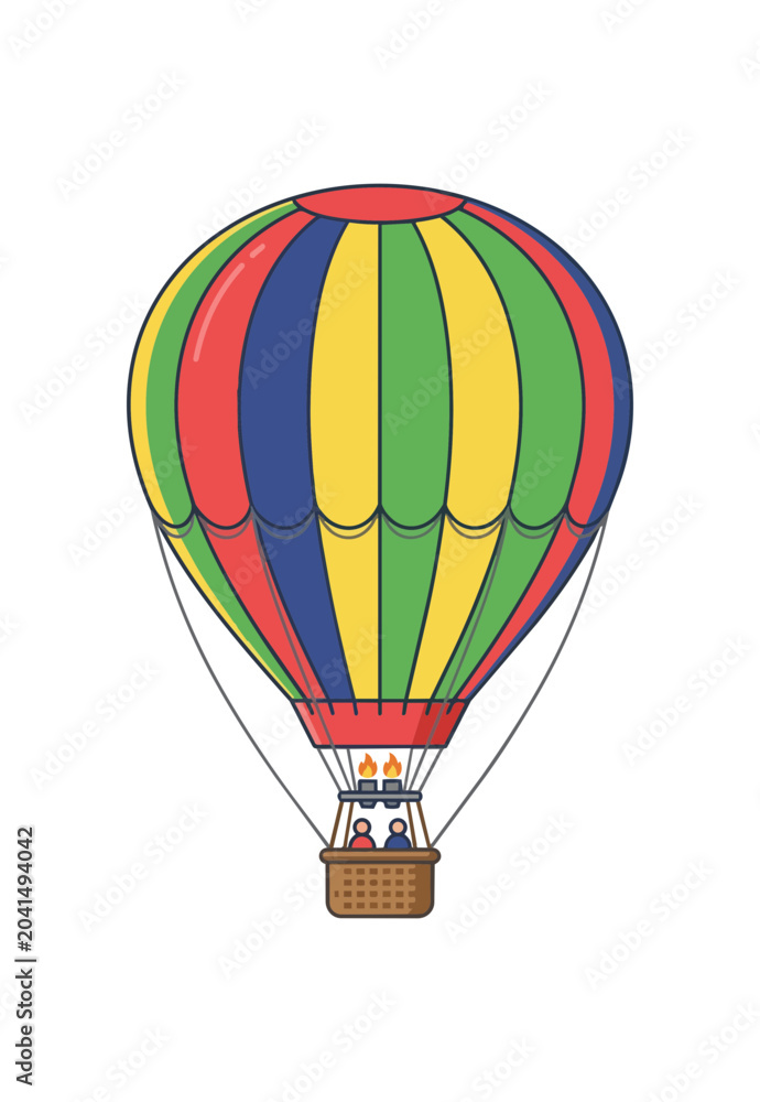 Fototapeta premium Colorful Hot Air Balloon Illustration with Passengers.