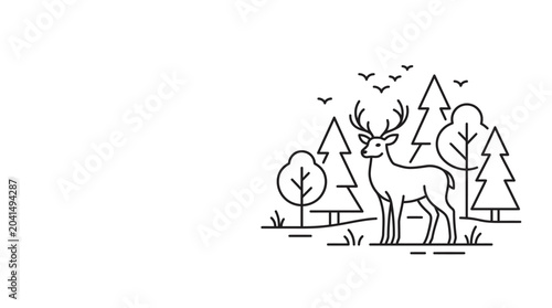 Photos Stylized deer standing in a serene forest landscape