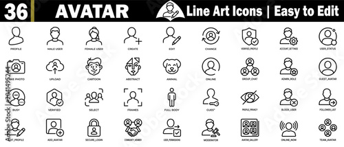 Canvas-taulu Avatar line art icons set for social media and web design elements with easy-to-edit
