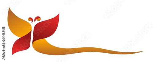 Symbol of a stylized orange butterfly.