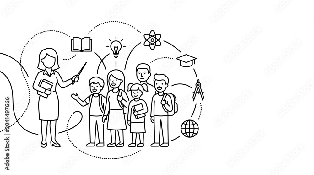 Fototapeta premium Teacher Engaging Students with Educational Symbols