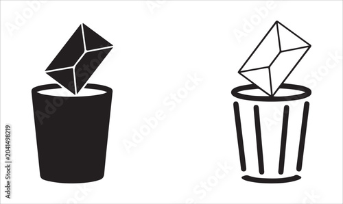 Tableau sur toile Message disposal icons depicting envelope entering trash container for digital junk and spam management ui
